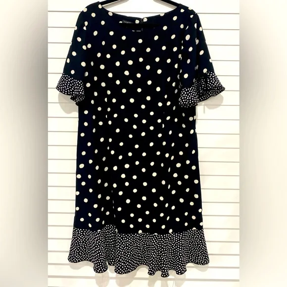 Talbots Black White Polka Dot Ruffled Plus Size Short Sleeved Midi Dress 16 - Picture 10 of 10